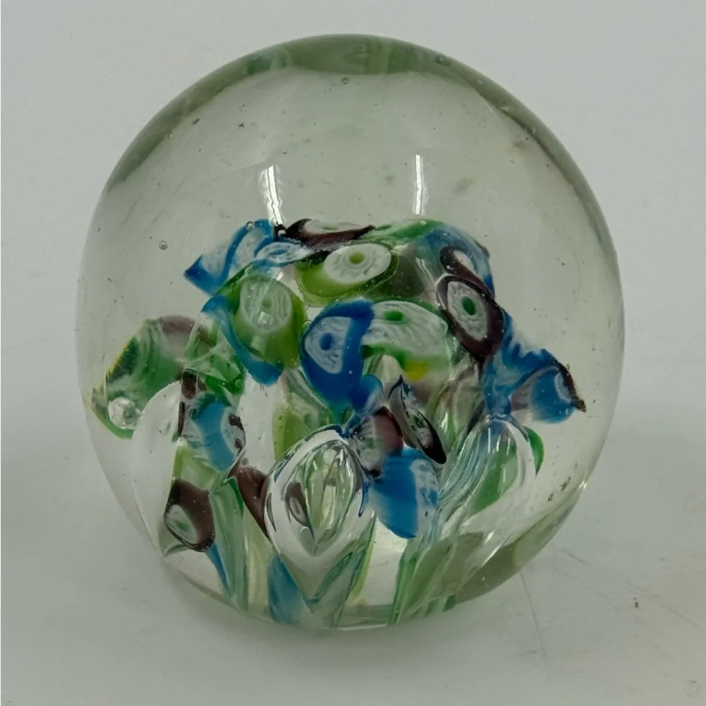 Art Glass Globe Paperweight Pink & Blue‎ Base 3” 14 Ounce Vintage